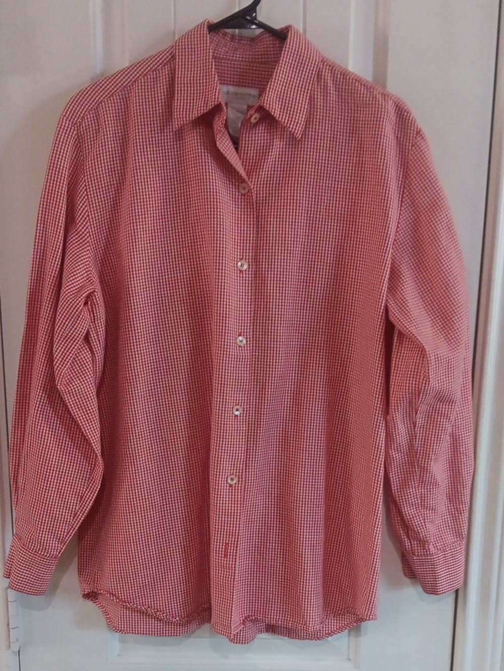 Vtg Liz Claiborne Lizsport Red Gingham Linen Cotton Button Up Shirt